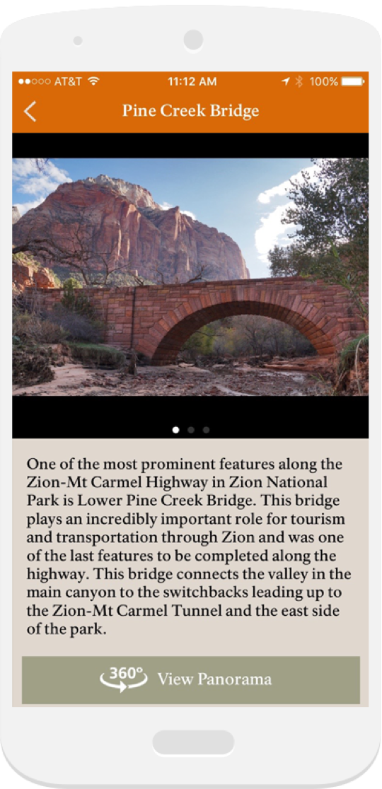 Historic Landmark screen for A Tour of Zion on iOS